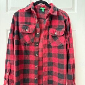 Boys Cozy Red Plaid Fleece Button Down Shirt - L